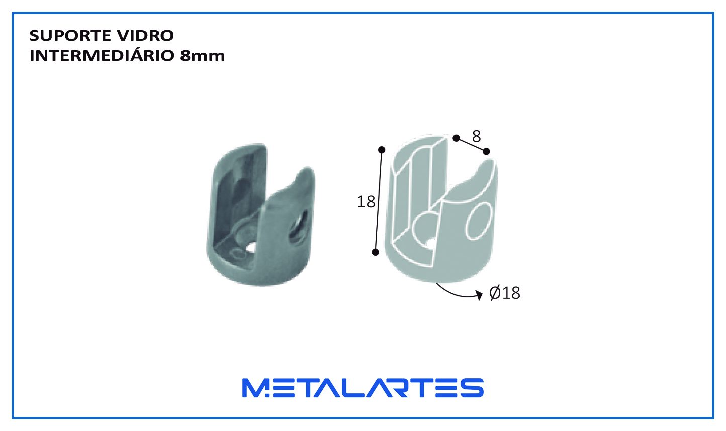 SUPORTE VIDRO INTERMEDIÁRIO 8mm